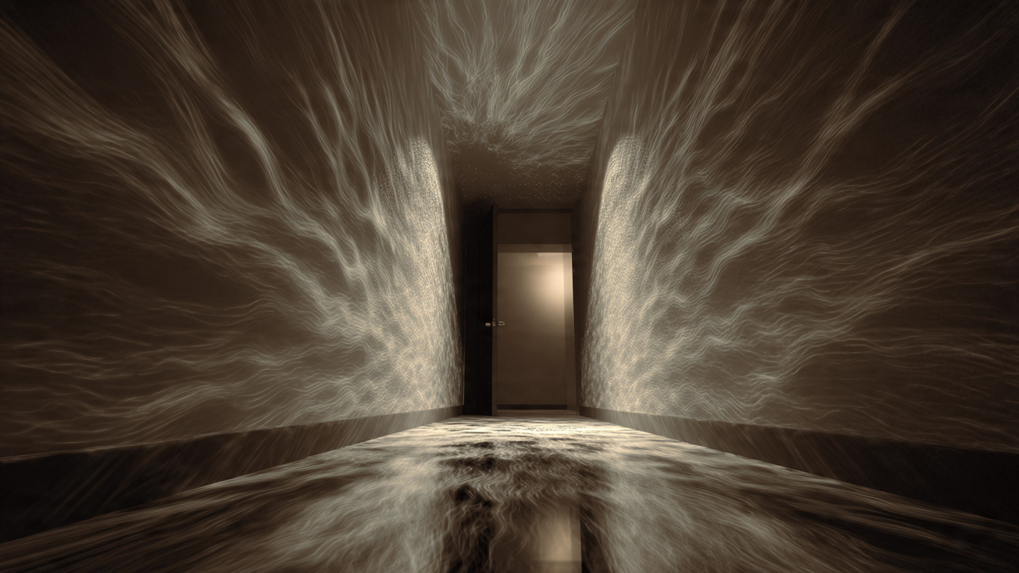 A dimly lit claustrophobic corridor