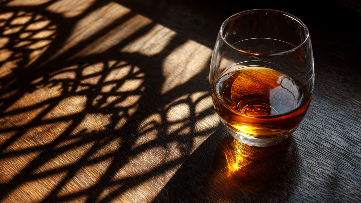 Glass of amber liquid